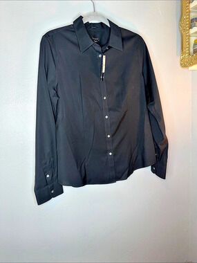 Talbots Wrinkle Resistant Shirt Women's Button Down Black Size 12 NWT